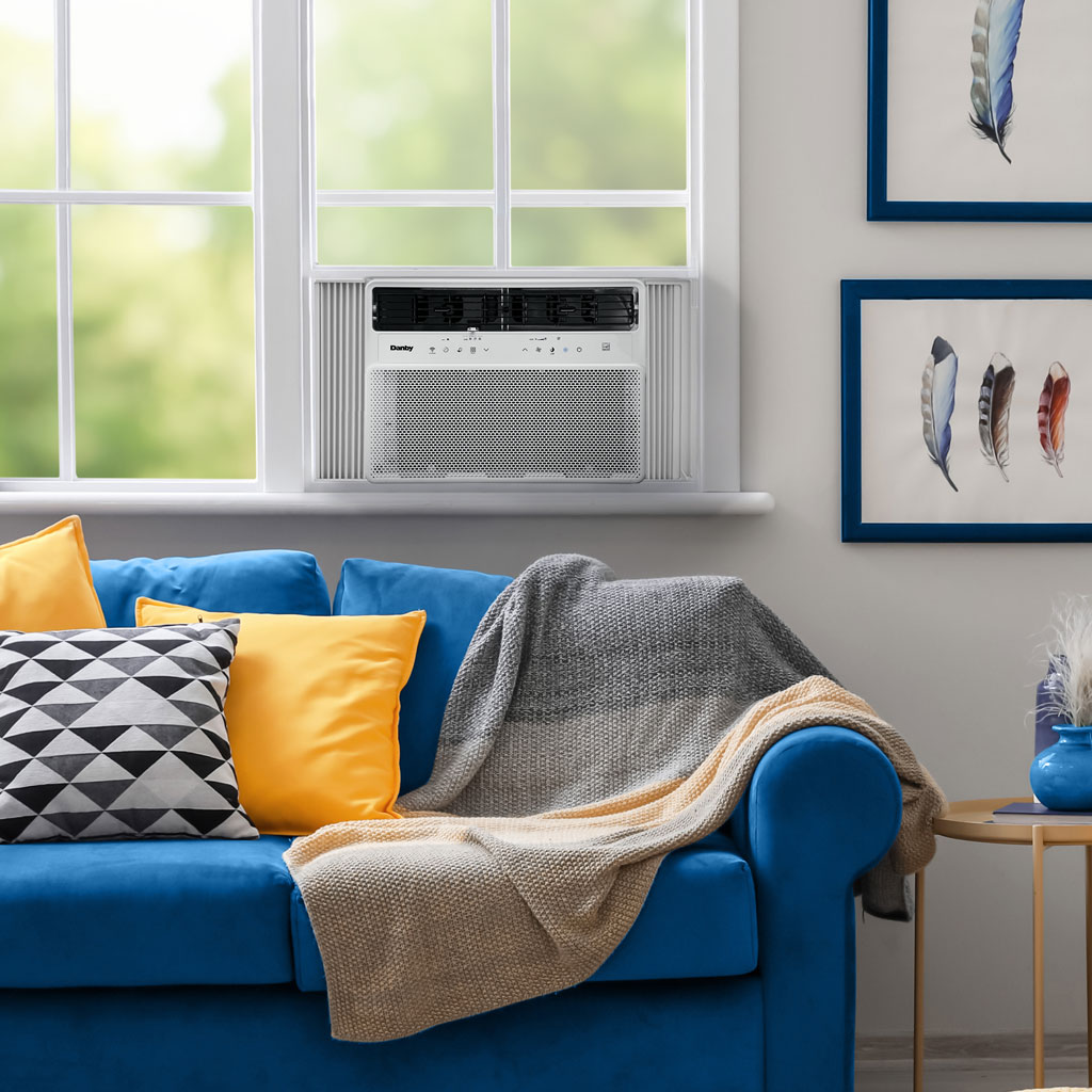 Danby DAC120ECBIWDB 12000 BTU window air conditioner installed in living room window providing room cooling