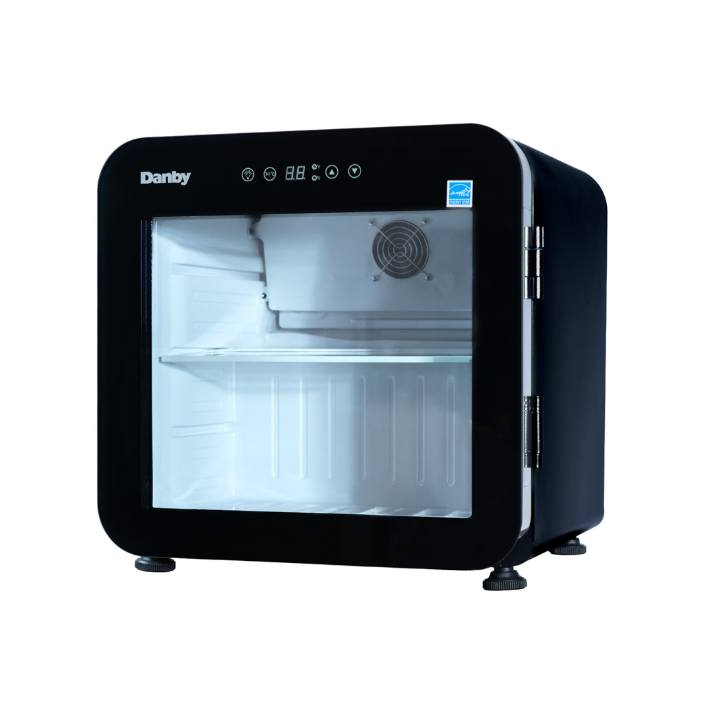 Danby DAG016A5BDH 1.6 cu ft glass door mini refrigerator left angle view
