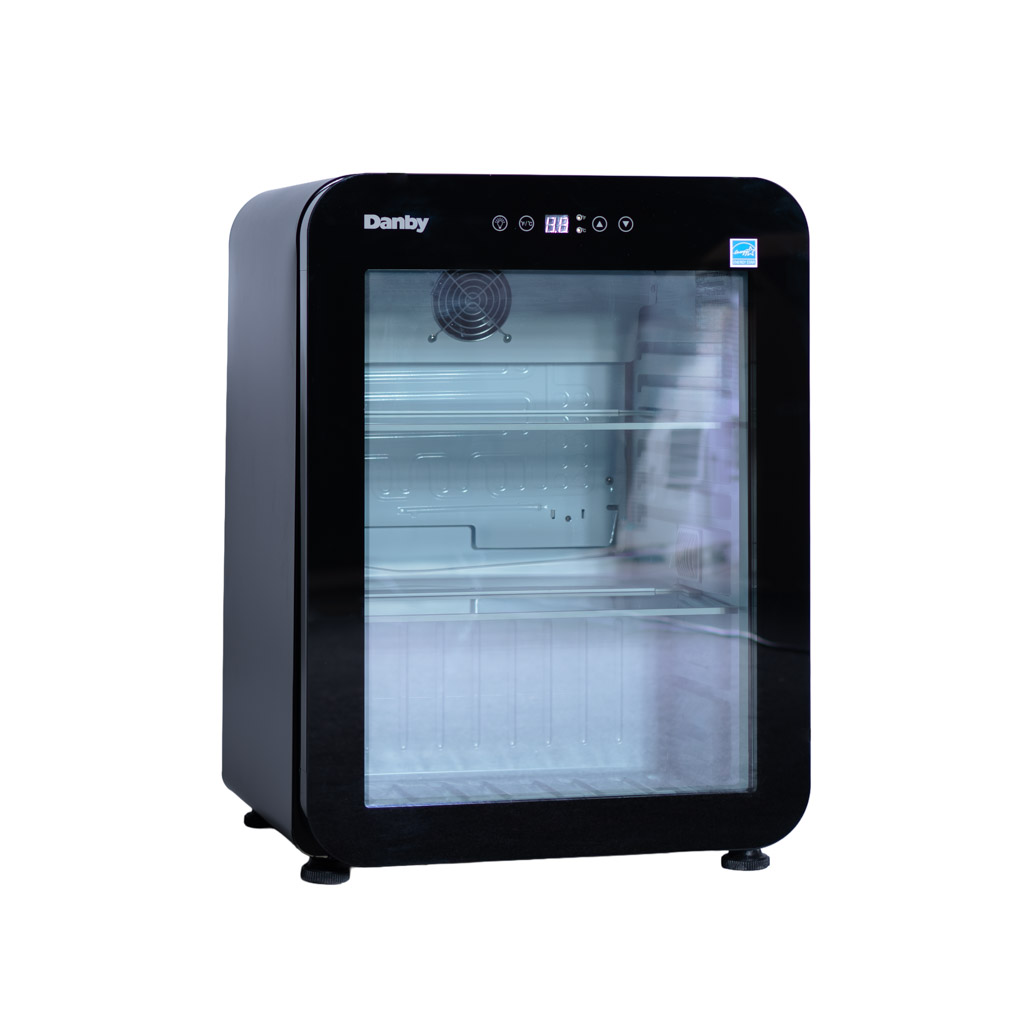 Danby DAG022A5BDH 2.2 cu ft glass door mini refrigerator right angle view with glass door