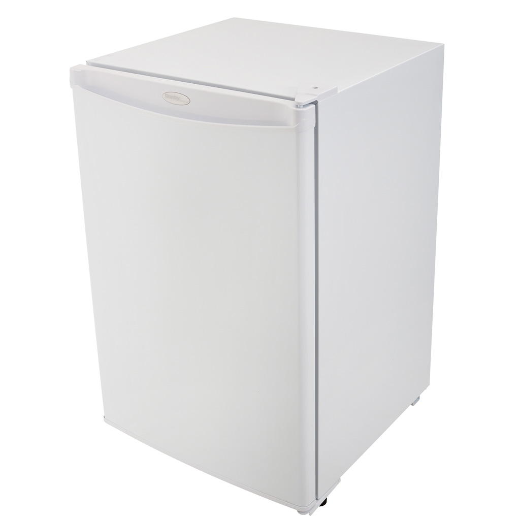 Danby DAR044A4WDD 4.4 cu ft compact fridge high angle left view with white finish