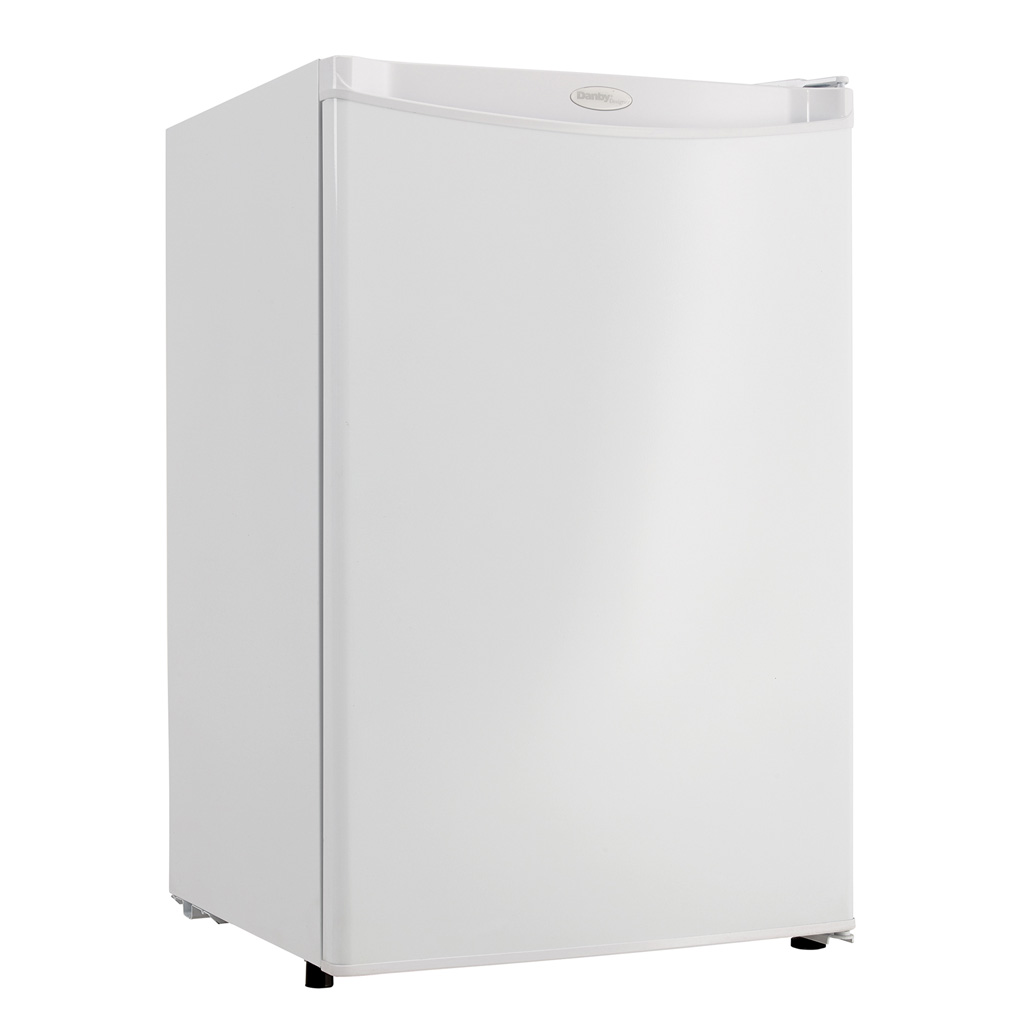 Danby DAR044A4WDD 4.4 cu ft compact fridge right angle view with white finish