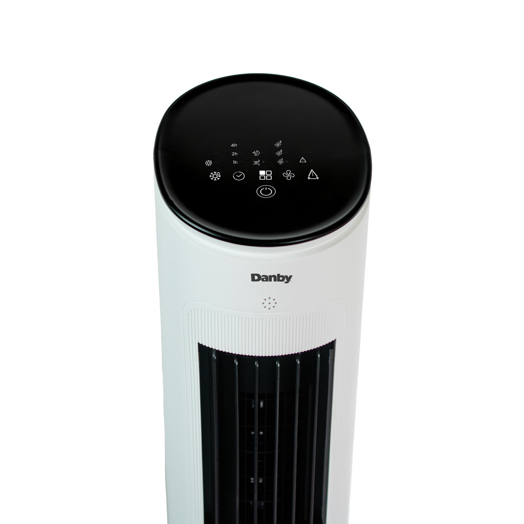 Danby DBEC42A41W 42 inch evaporative cooler top control panel with touch icons and power button