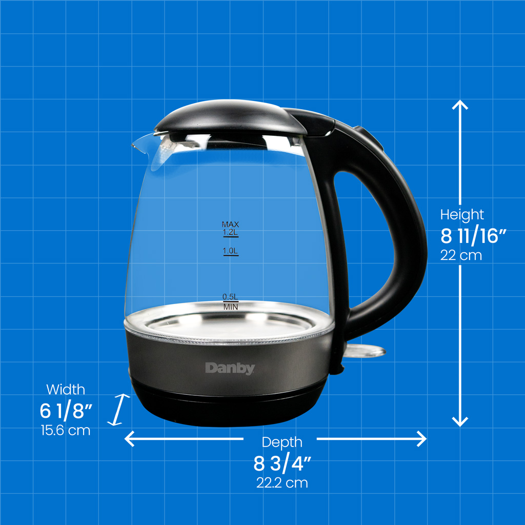 Danby 1.2L Glass Kettle in Black 4 Danby dbkt12013bd11 dimensions