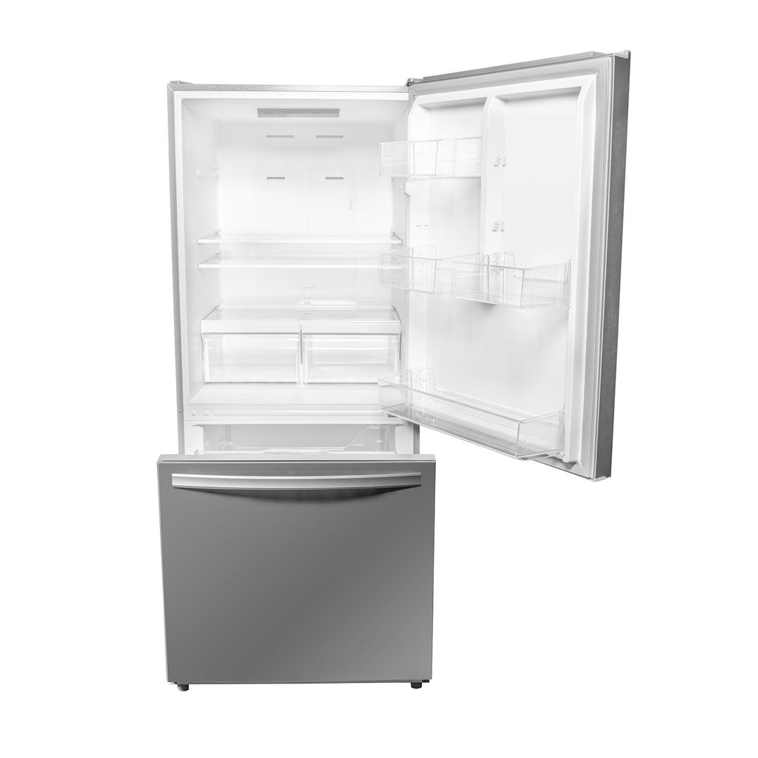 Danby Designer 18.7 cu. ft. Apartment Fridge Bottom Mount in Stainless Steel 7 Danby dbm187e1ssdb front open
