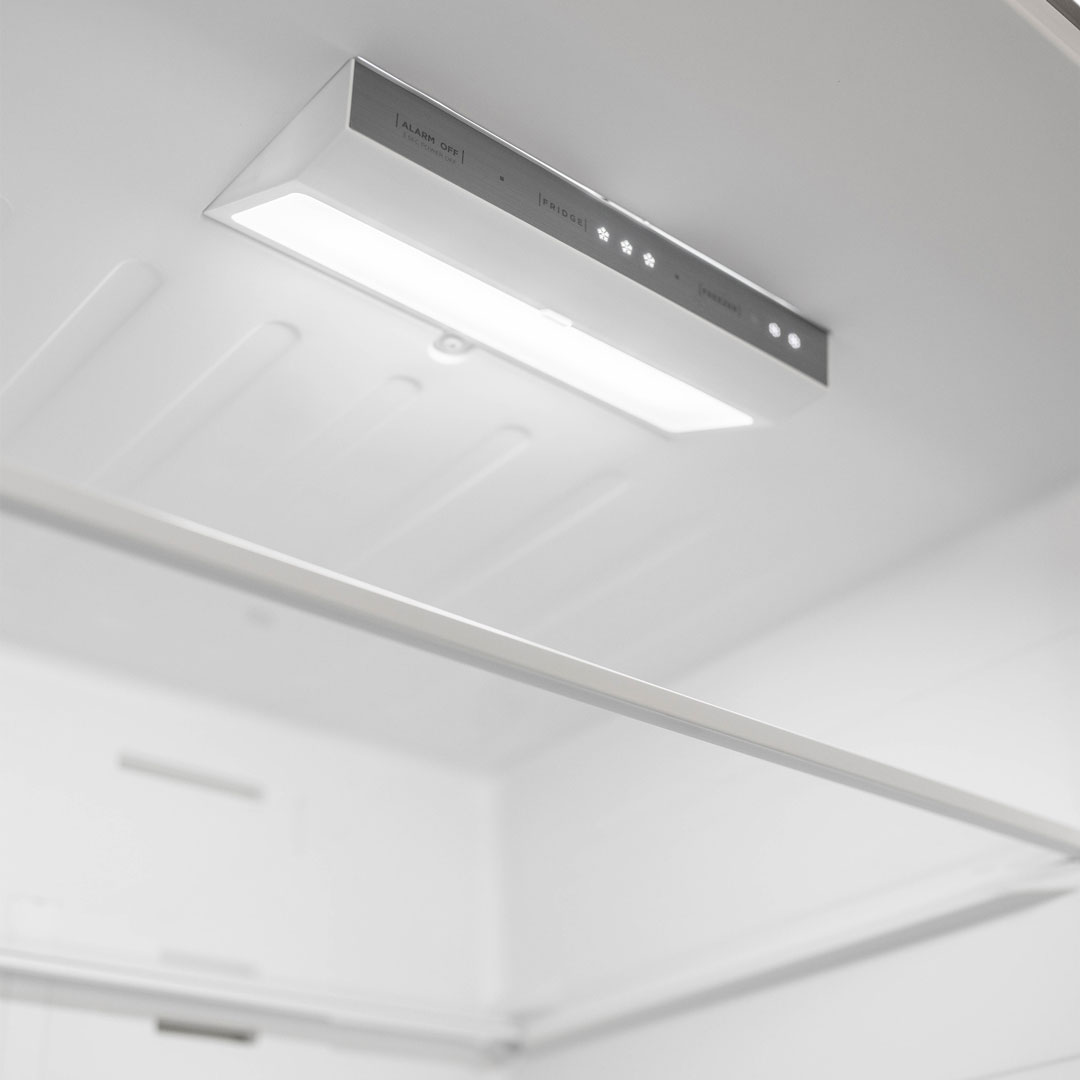 Danby Designer 18.7 cu. ft. Apartment Fridge Bottom Mount in Stainless Steel 12 Danby dbm187e1ssdb light