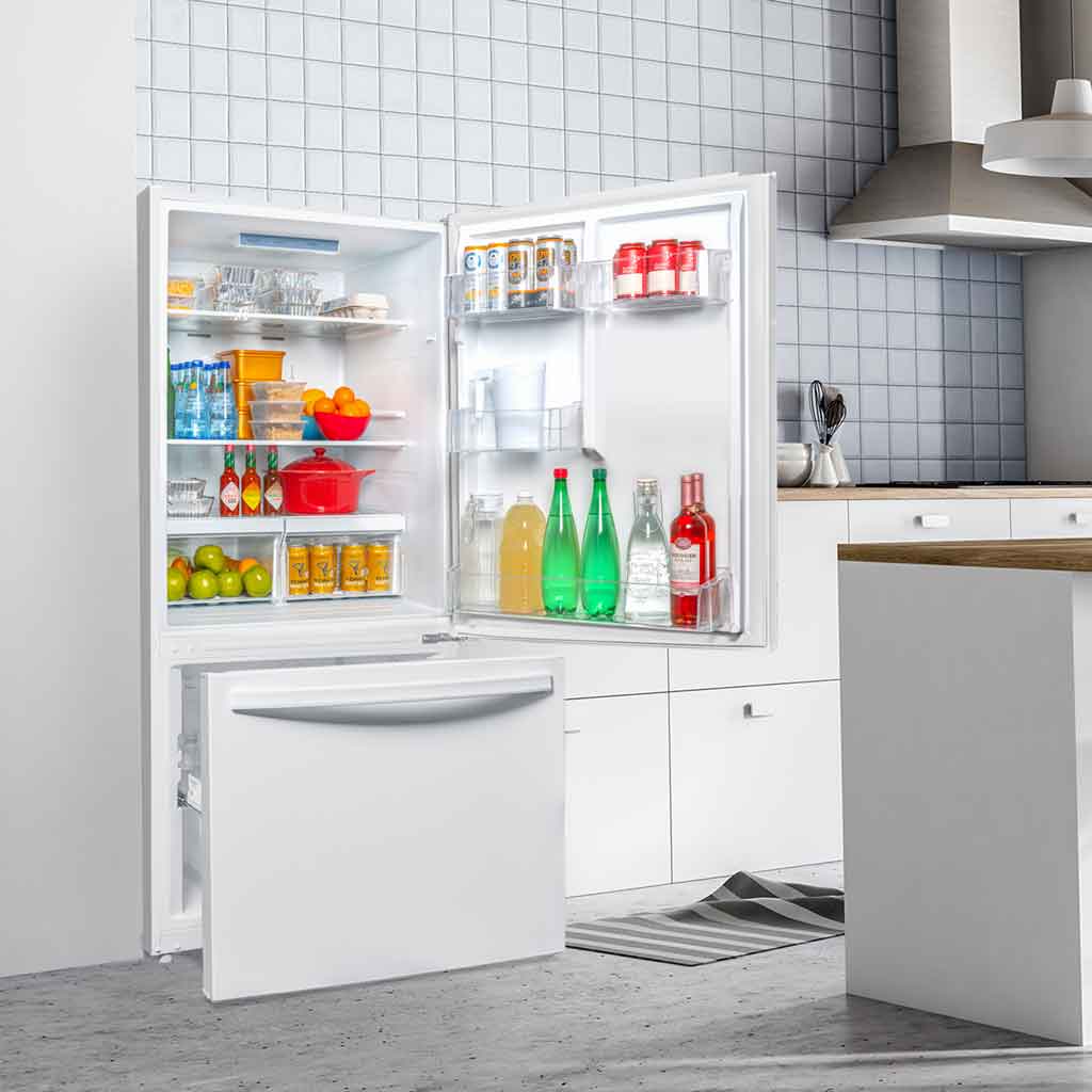 Danby DBM187E1WDB 18.7 cu ft apartment fridge in kitchen setting
