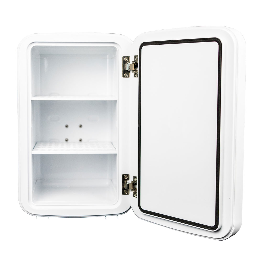 Danby 7.4L Mini Fridge with Mirror & Light in White 7 Danby dbmr02624wd43 front open