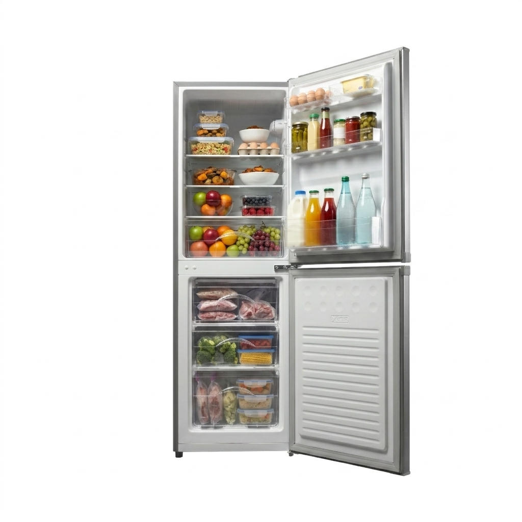 19 Inch 4.9 cu. ft. Bottom Mount Mini Refrigerator 9 Danby DCR049B1BSLDB 4.9 cu ft mini fridge with doors open displaying food and beverage storage