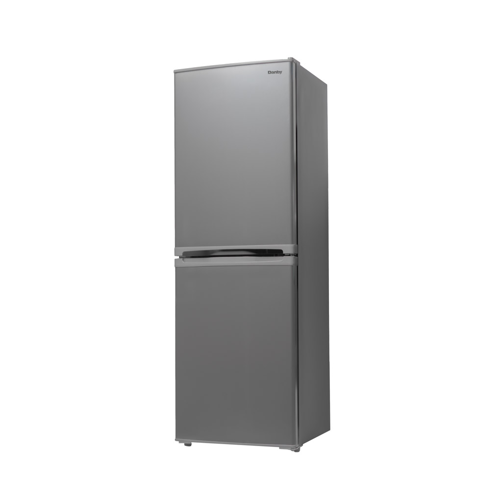 19 Inch 4.9 cu. ft. Bottom Mount Mini Refrigerator 3 Danby DCR049B1BSLDB 4.9 cu ft mini fridge left angle view with stainless steel look finish