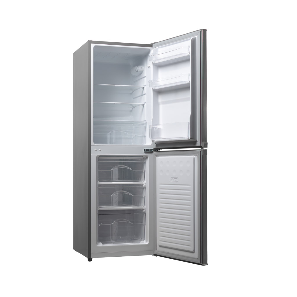 19 Inch 4.9 cu. ft. Bottom Mount Mini Refrigerator 10 Danby DCR049B1BSLDB 4.9 cu ft mini fridge right angle view with doors open showing interior storage