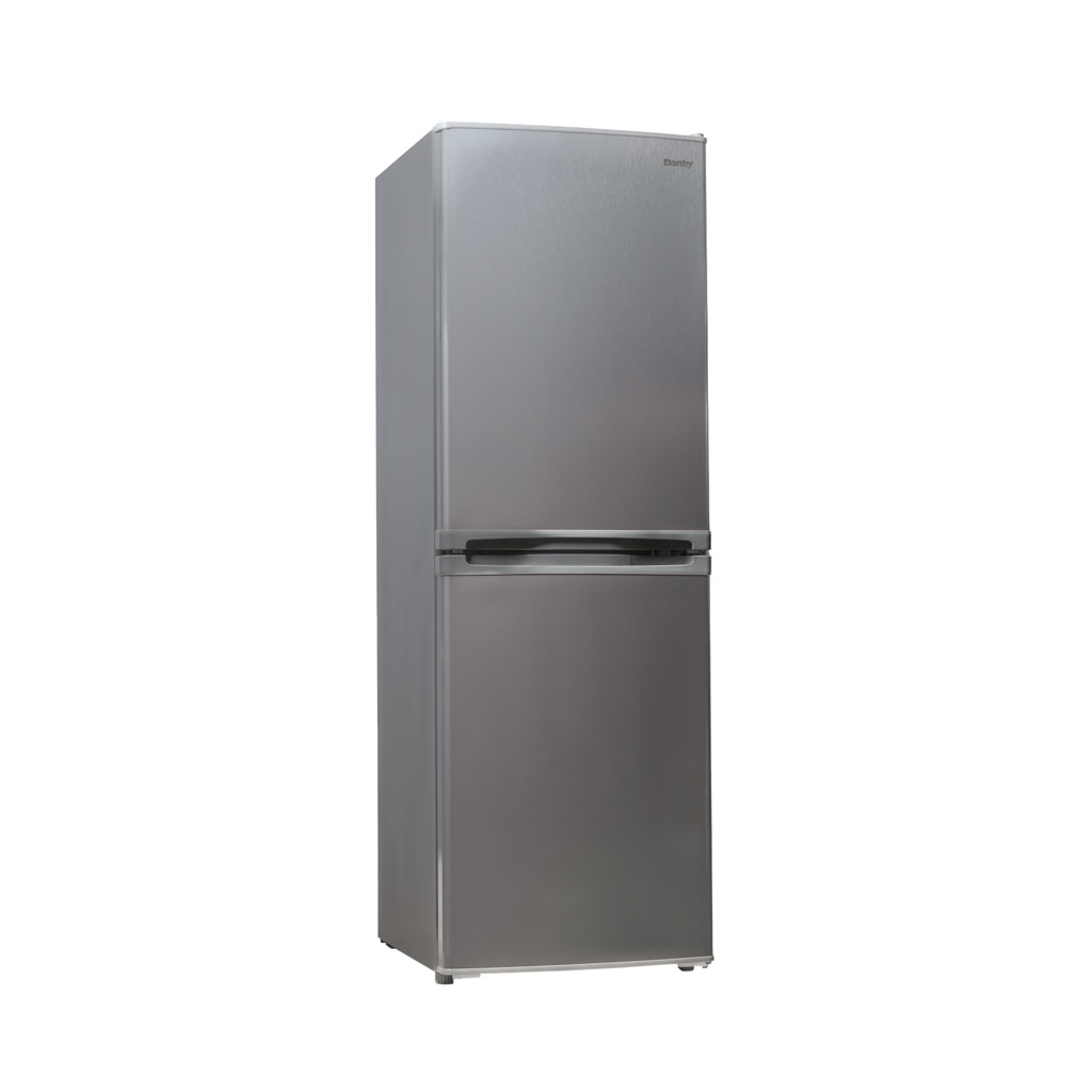 19 Inch 4.9 cu. ft. Bottom Mount Mini Refrigerator 2 Danby DCR049B1BSLDB 4.9 cu ft mini fridge right angle view with stainless steel look finish