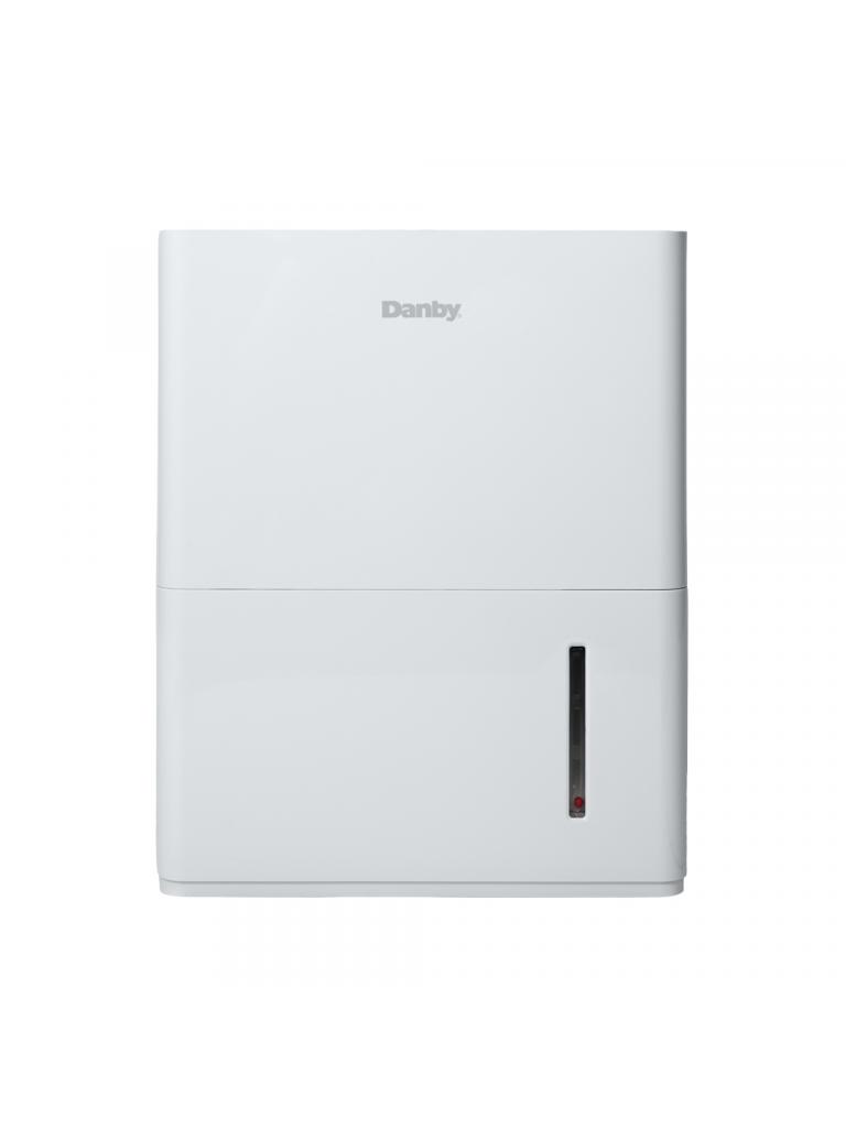 Danby 30 pint dehumidifier DDR030BL2WDB in White front view single unit on plain background showing smooth panel design and vertical water level window