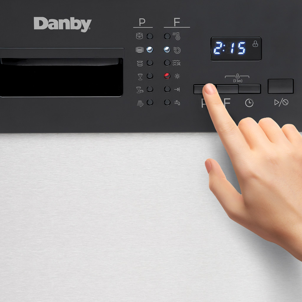 Danby DDW2404EBSS 24 inch built-in dishwasher control panel with touch controls and cycle settings