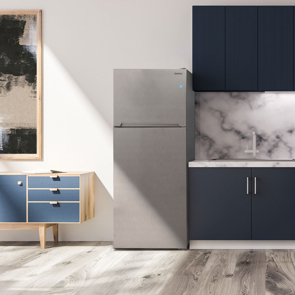 Danby 14.3 cu. ft. Frost-Free Fridge with Top Mount Freezer in Stainless Steel 5 Danby dff143v1ssdb insetting 1