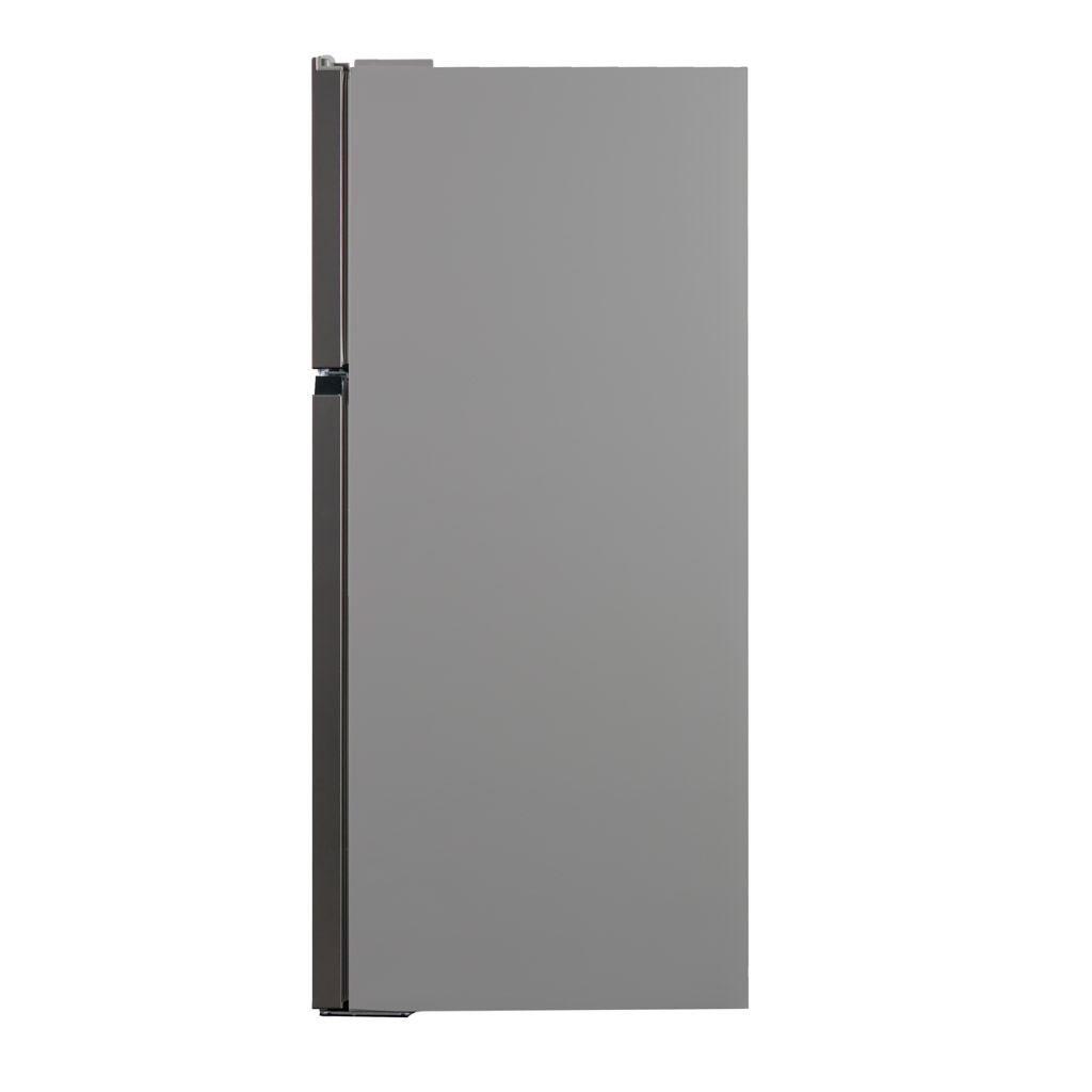 Danby 18 cu. ft. Top Mount Refrigerator in Stainless Steel Look 16 Danby DFF176B1SLDB 18 cu ft fridge side view with stainless steel look finish and top freezer design