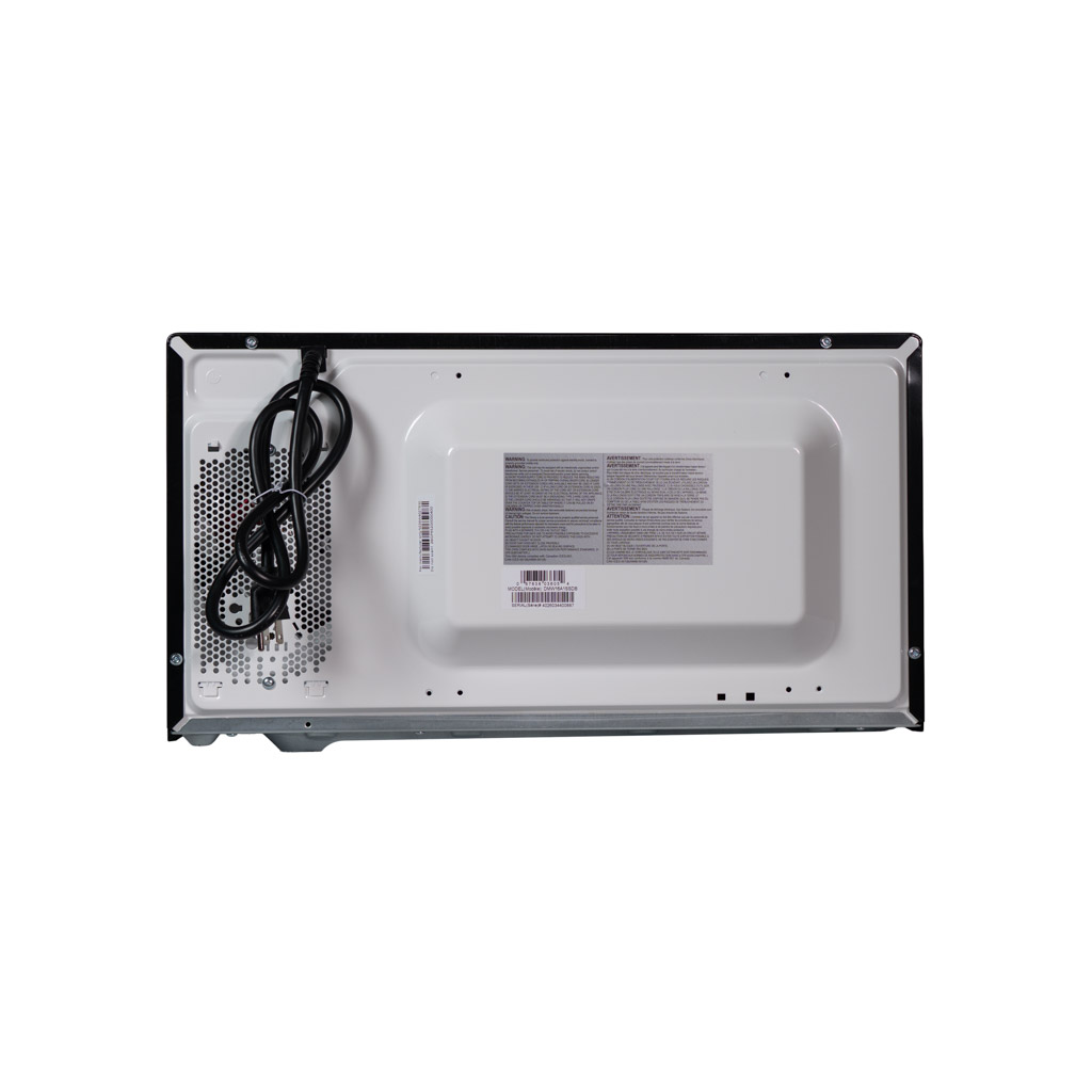 Danby DMW16A1SSDB 1.6 cu ft countertop microwave rear view showing ventilation panel and power cord