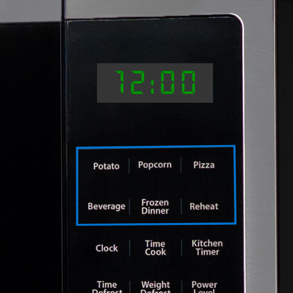Danby DMW16A1SSDB 1.6 cu ft countertop microwave control panel showing smart sensor cooking feature