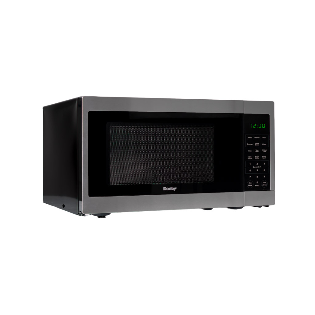 Danby DMW16A1SSDB 1.6 cu ft countertop microwave right side view with stainless steel finish