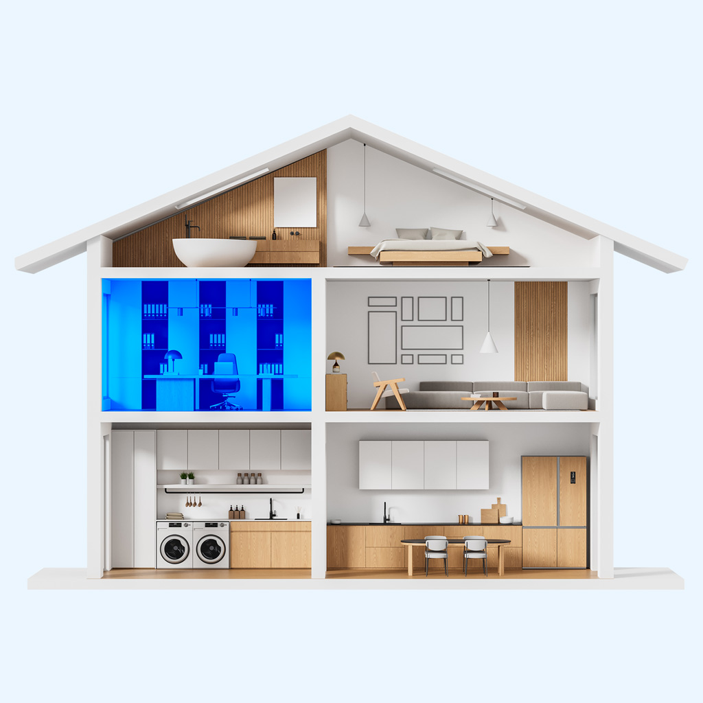 9000 BTU air conditioner White portable unit cooling multiple rooms in home layout diagram