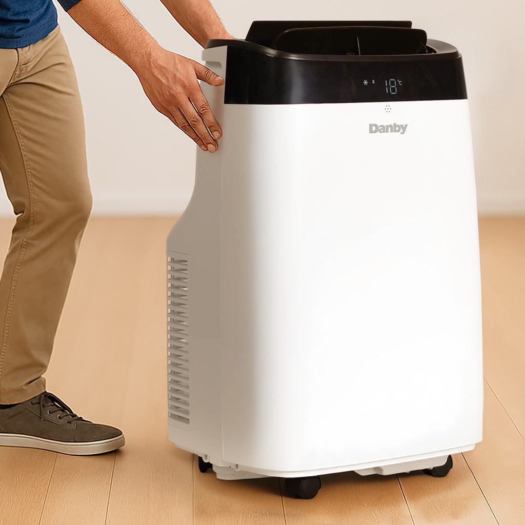 Danby DPA063E1WDB 10000 BTU portable air conditioner portability feature showing easy room-to-room movement