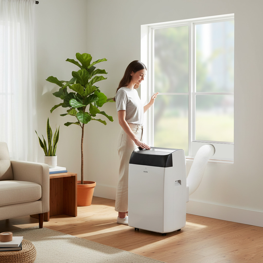 Danby 14,000 BTU Portable Air Conditioner in White 6 Danby dpa100e2wdb insetting 1