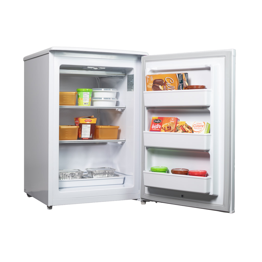 Danby Designer 4.3 cu. ft. Upright Freezer in White 10 Danby dufm043a2wdd right propped