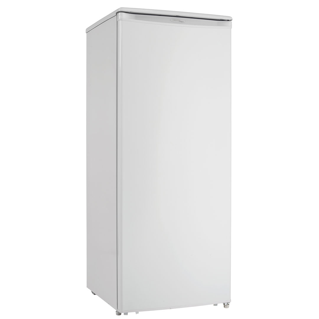 Danby Designer 10.1 cu. ft. Upright Freezer in White 2 Danby DUFM101A2WDD 10.1 cu ft upright freezer right angle view with white finish