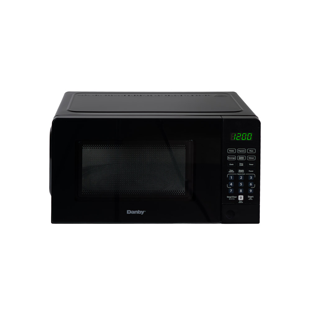 0.7 cu. ft. Countertop Microwave – 700 W 12 Danby DMW071A1B 0.7 cu ft countertop microwave angled front view with digital controls