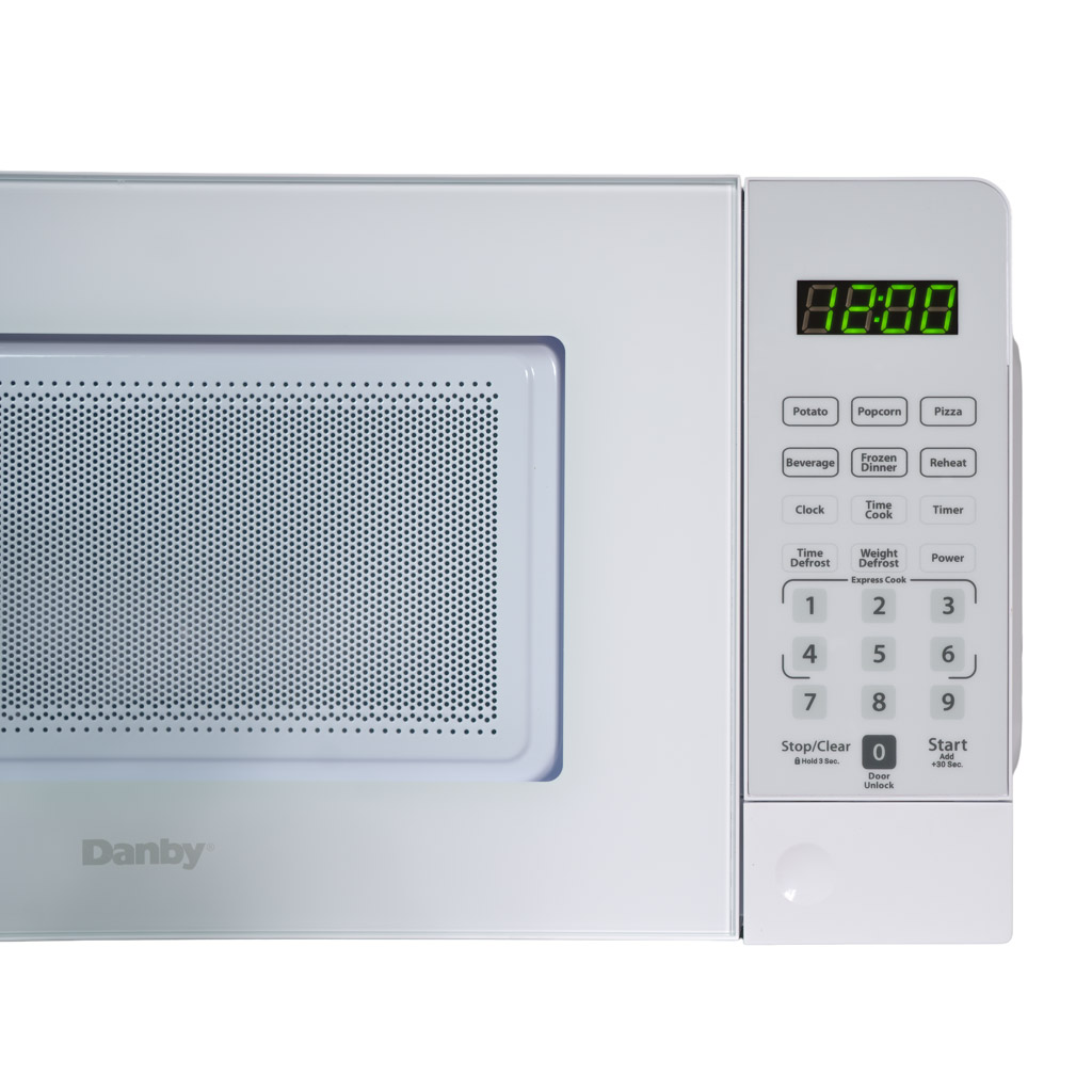 0.7 cu. ft. Countertop Microwave – 700 W 12 Danby DMW071A1W 0.7 cu ft countertop microwave control panel with digital display and cooking settings
