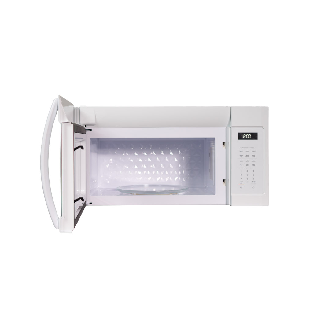 Danby DOM1742B1WDB 1.7 cu ft over range microwave front view with door open showing interior cooking space