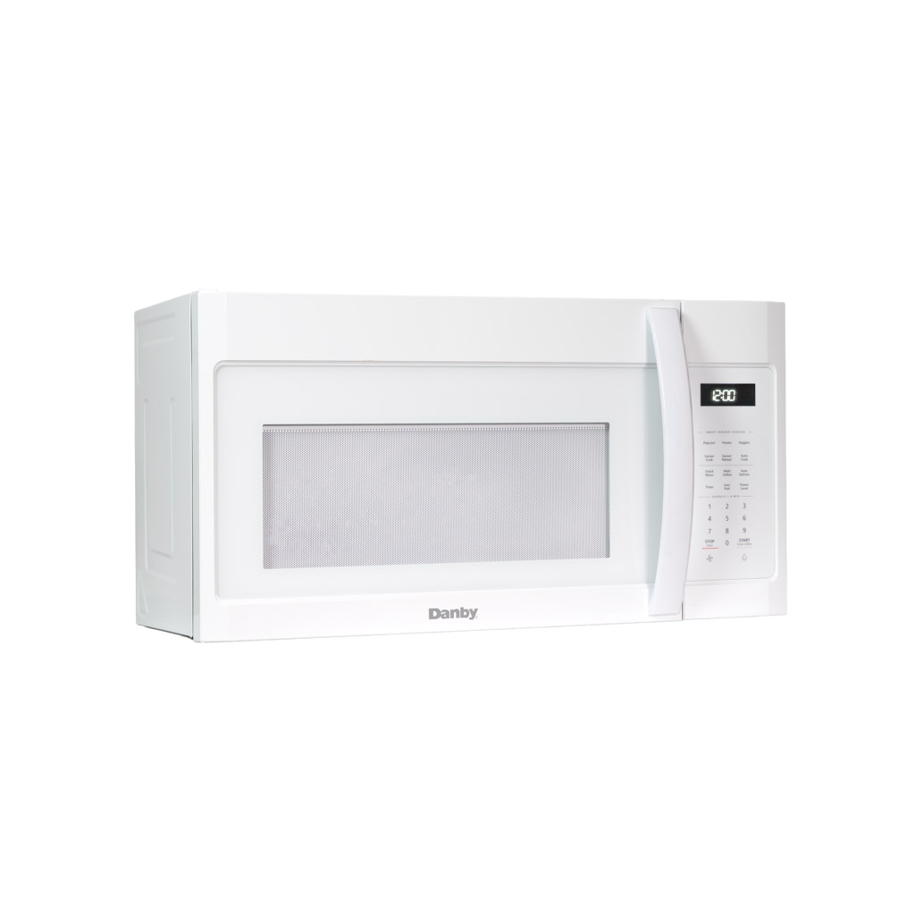 Danby DOM1742B1WDB 1.7 cu ft over range microwave right side view with white finish