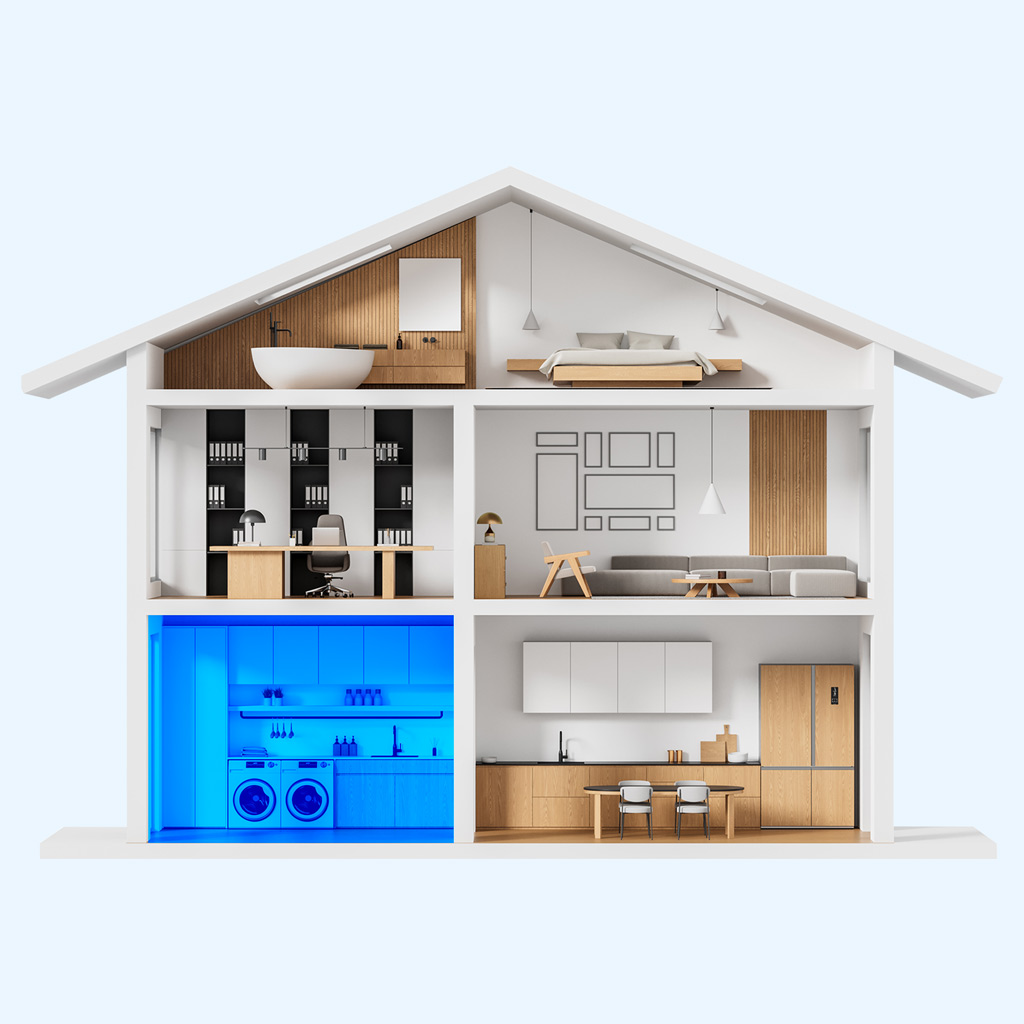 Danby DPA065B6WDB-6 12000 BTU air conditioner cooling multiple rooms in home shown in cutaway house illustration