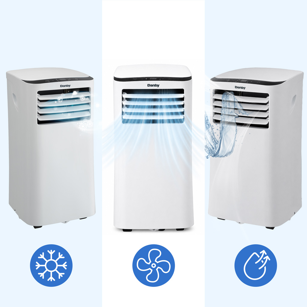 Danby DPA070B4WDB 10000 BTU portable air conditioner 3-in-1 functionality feature graphic