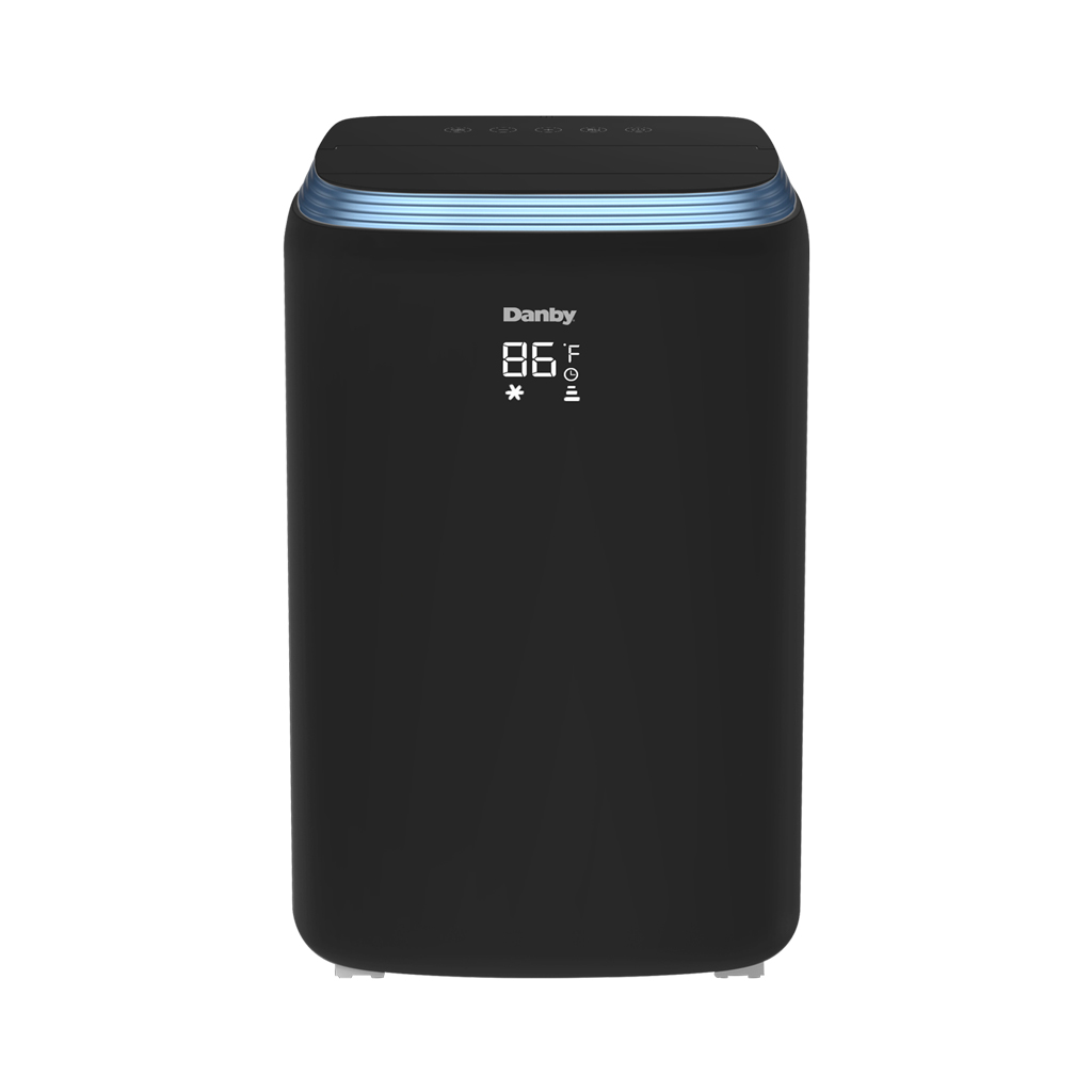 Danby DPA080E3BDB 12500 BTU portable air conditioner front view with black finish and digital display