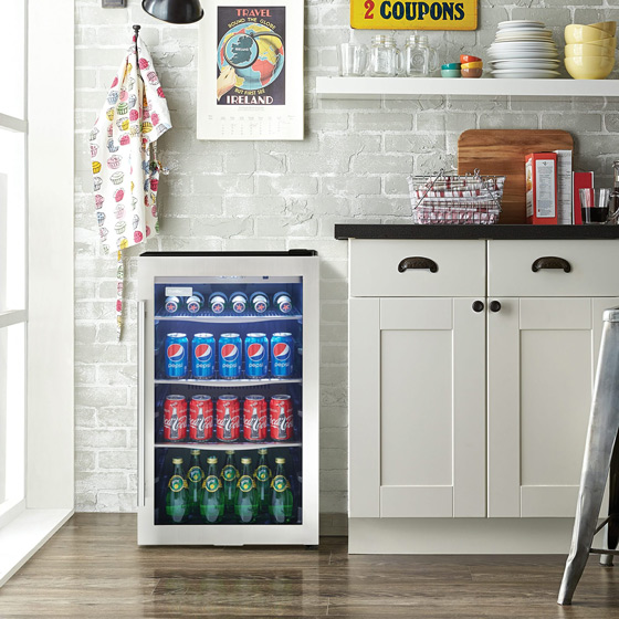Father's Day craft beer pairing ideas featuring a beverage center stocked with beer and refreshments for game night entertaining