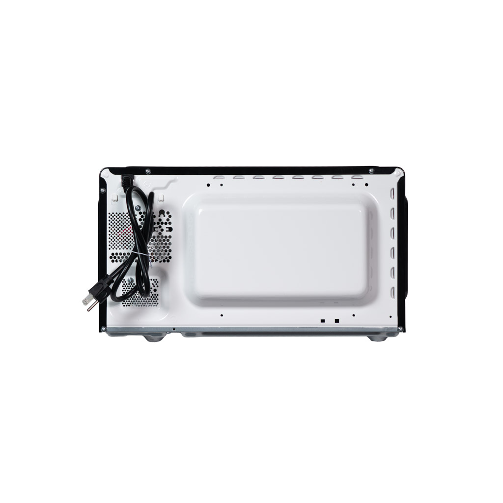Danby DMW091A1B 0.9 cu ft countertop microwave rear view showing power cord and rear panelDanby DMW091A1B 0.9 cu ft countertop microwave rear view showing power cord and rear panel