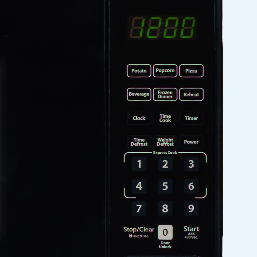 Danby DMW091A1B 0.9 cu ft countertop microwave electronic control panel detail feature graphic