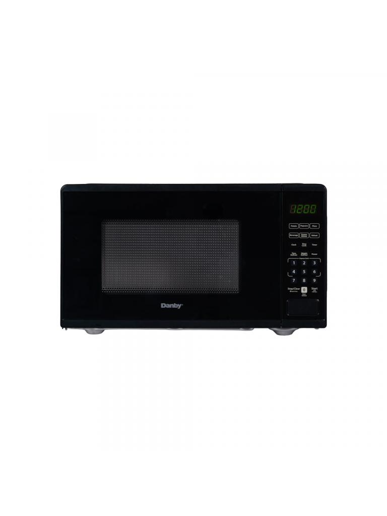 Danby DMW091A1B 0.9 cu ft countertop microwave front view with black finish