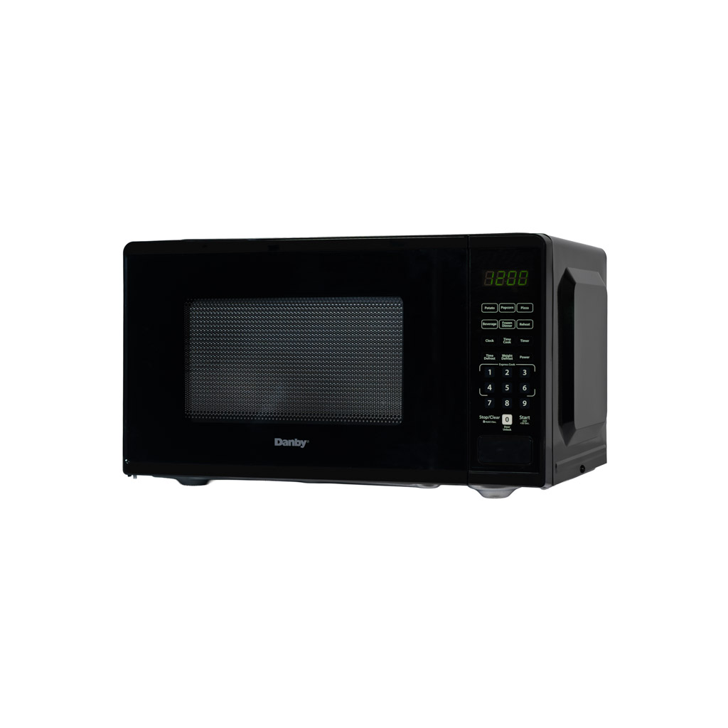 Danby DMW091A1B 0.9 cu ft countertop microwave left angle view with black finish
