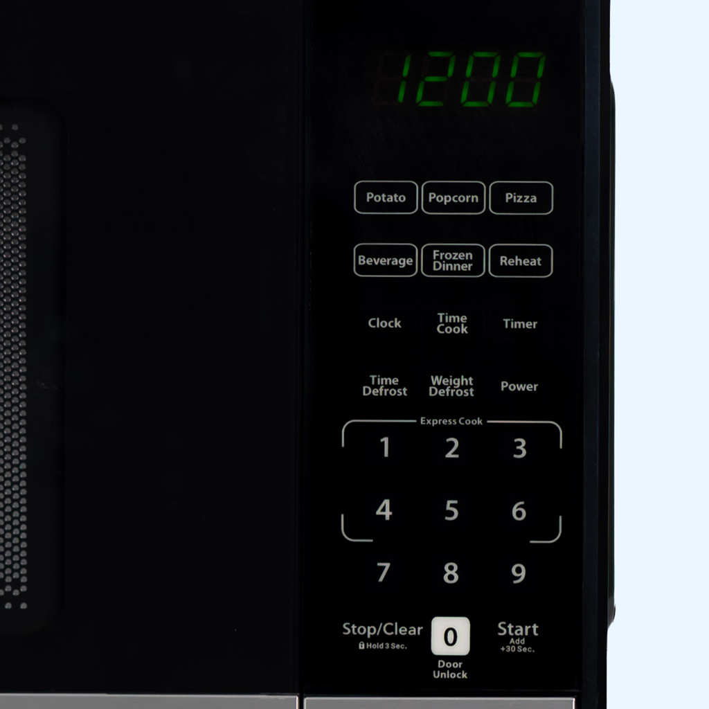 Danby DMW091A1SS 0.9 cu ft countertop microwave electronic control panel detail feature graphic