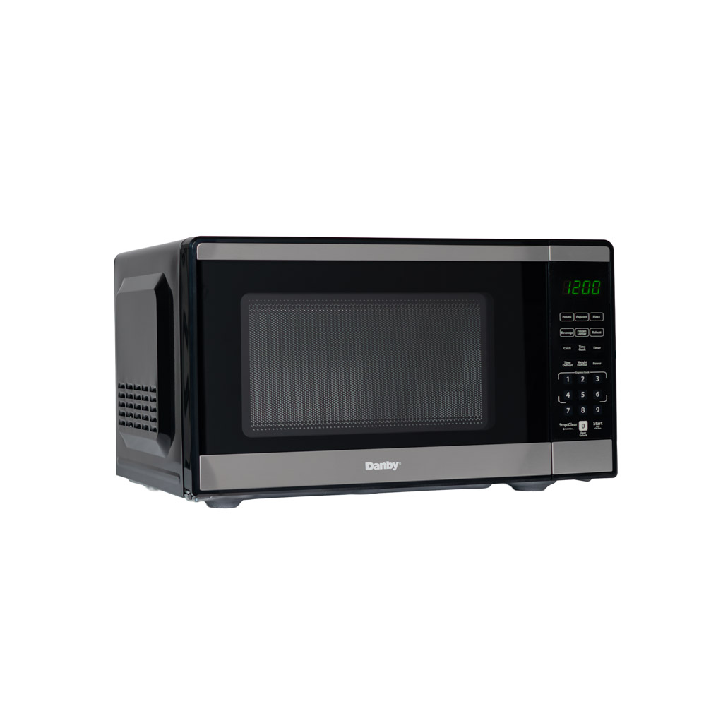 Danby DMW091A1SS 0.9 cu ft countertop microwave right angle view with stainless steel finish
