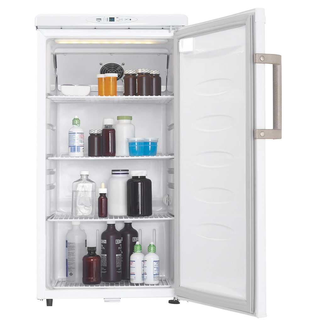 Danby Health 3.2 cu. ft. Medical Fridge in White 8 Danby dh032a1w front propped handle